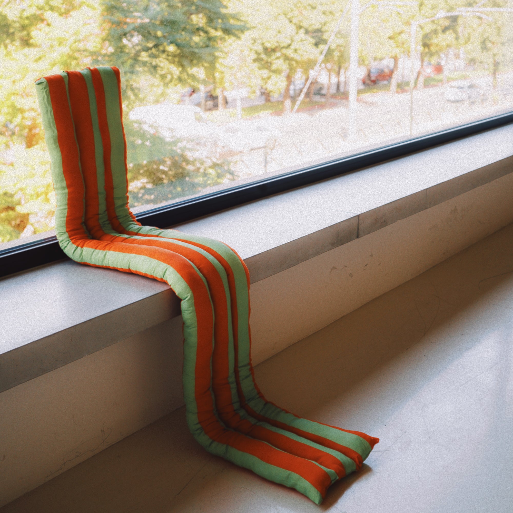 Musubi Cushion - Linen&Rayon | Candy Stripes in Pumpkin x Lime Green
