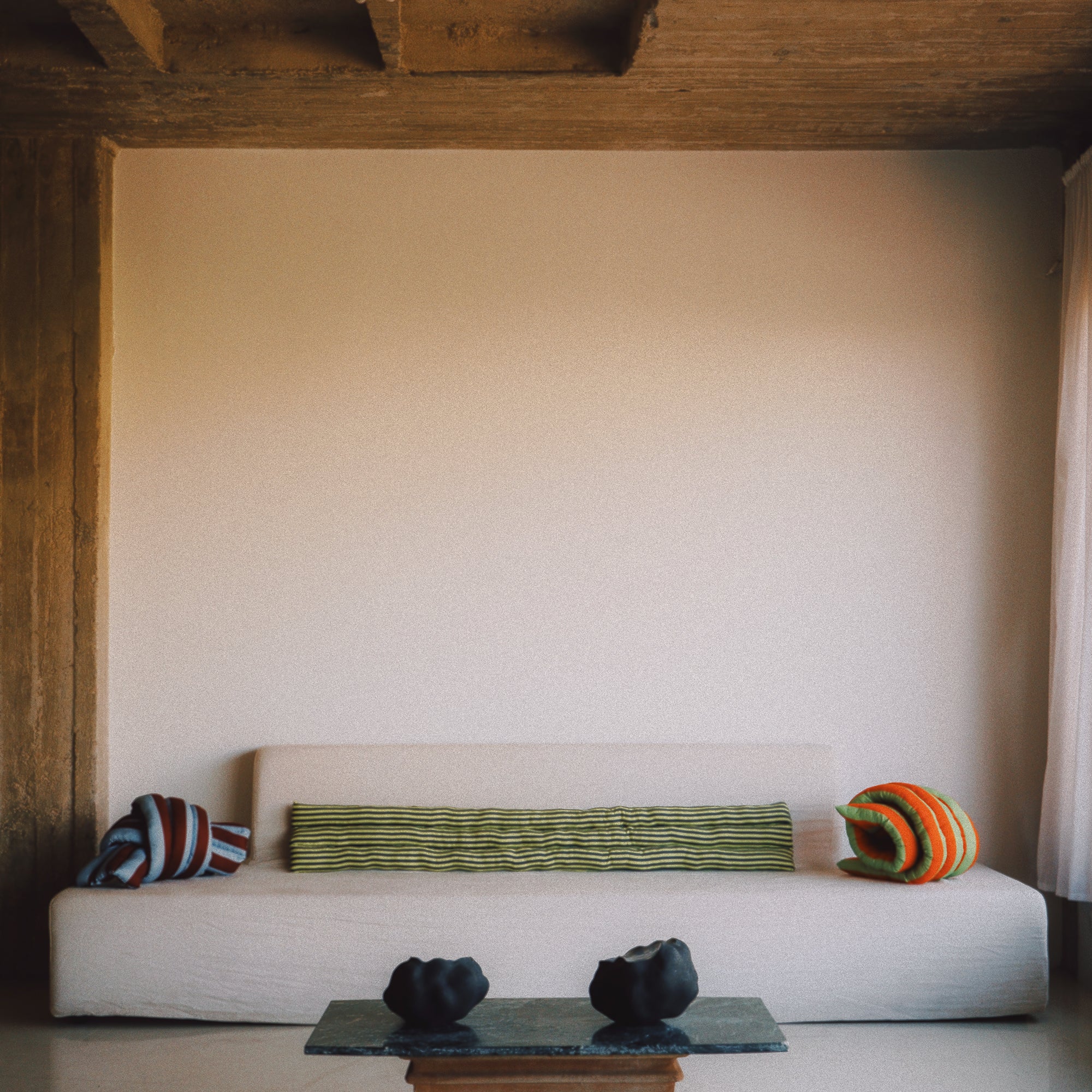 Musubi Cushion - Linen&Rayon | Candy Stripes in Chartreuse Yellow x Midnight Navy