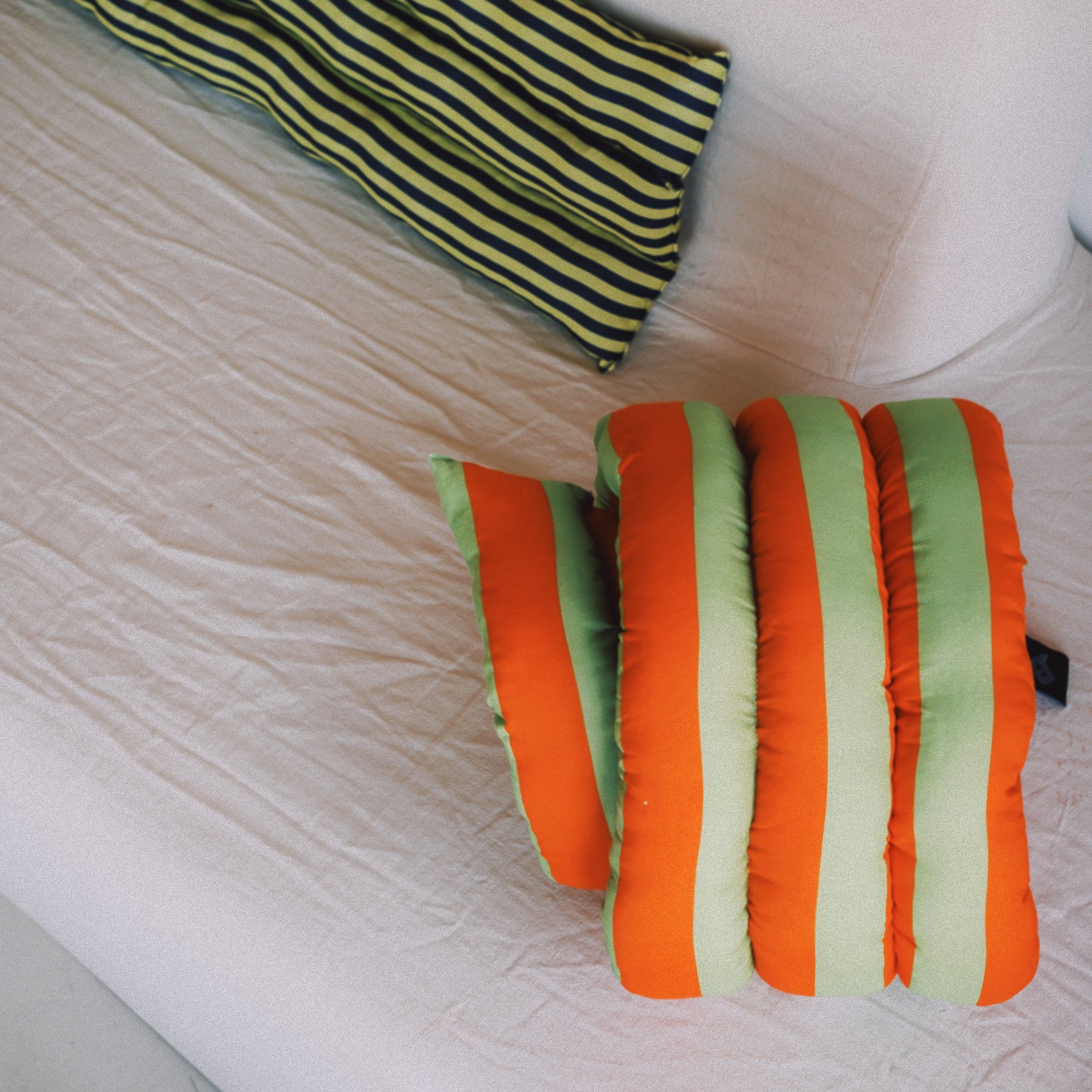 Musubi Cushion - Linen&Rayon | Candy Stripes in Chartreuse Yellow x Midnight Navy