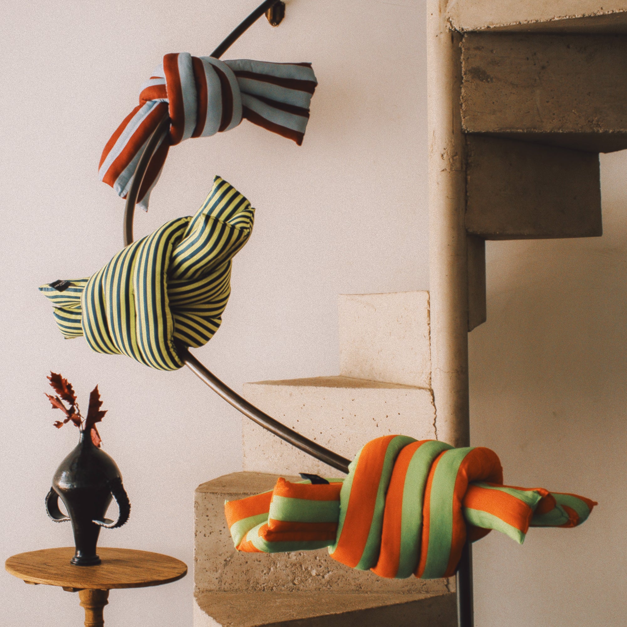 Musubi Cushion - Linen&Rayon | Candy Stripes in Chartreuse Yellow x Midnight Navy