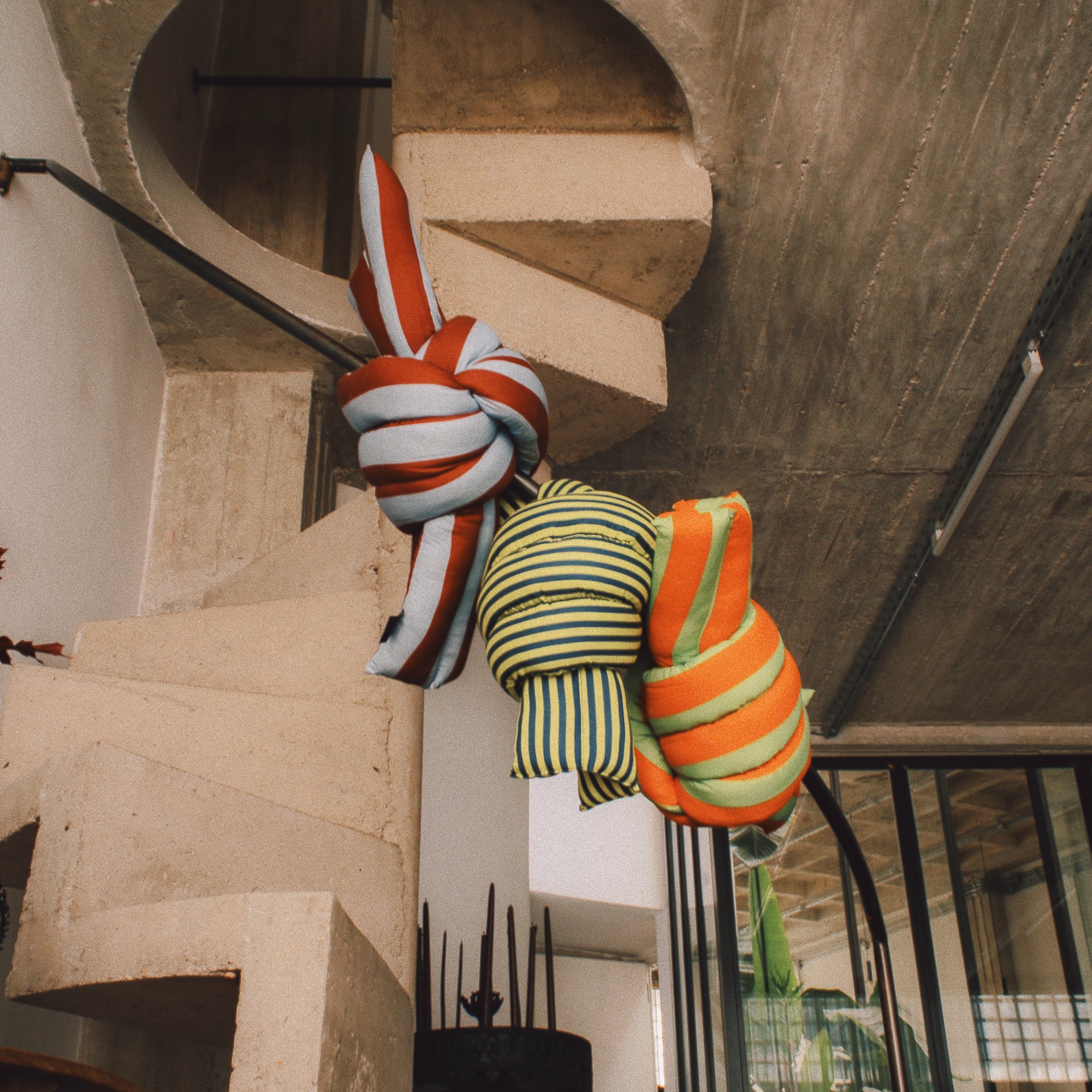 Musubi Cushion - Linen&Rayon | Candy Stripes in Chartreuse Yellow x Midnight Navy