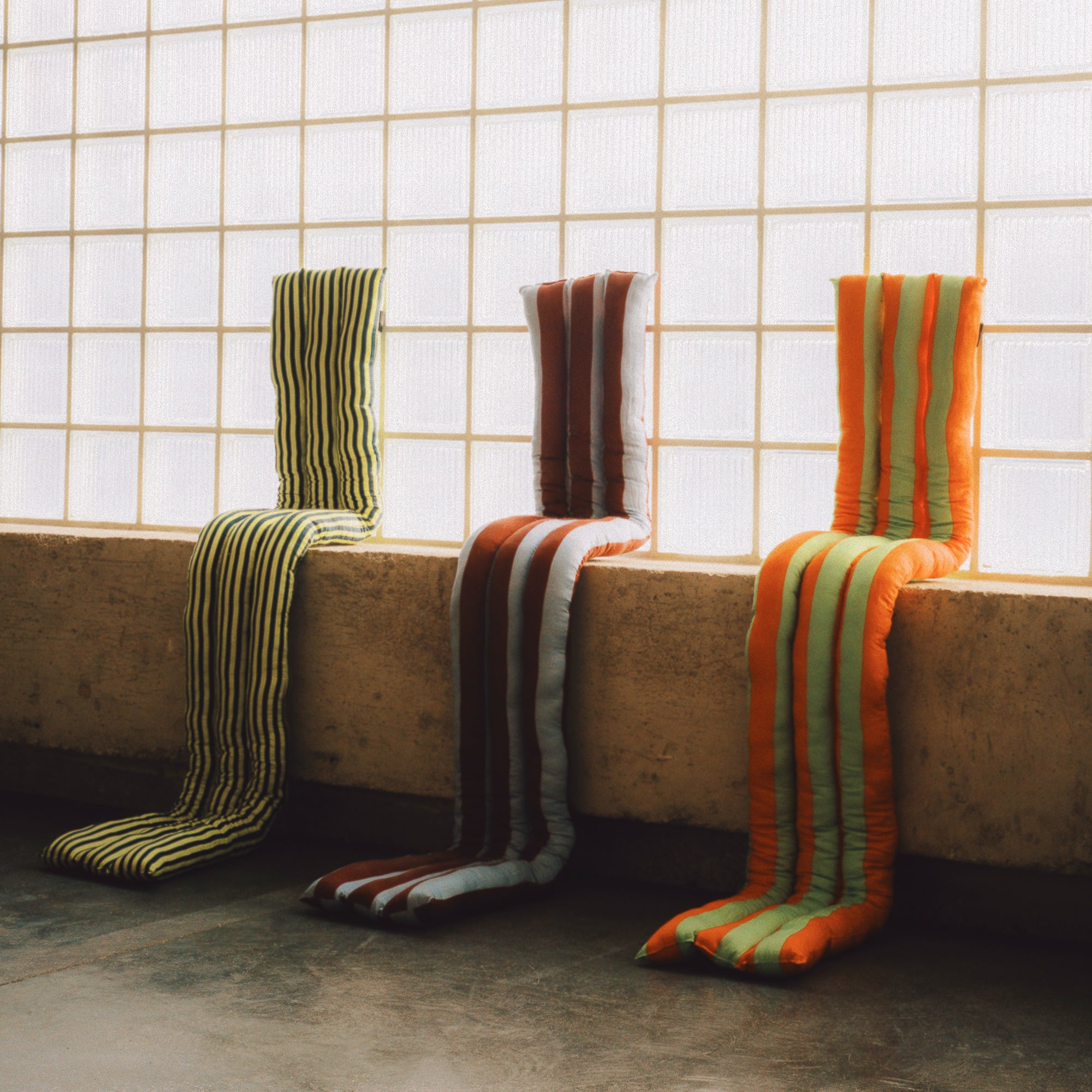 Musubi Cushion - Linen&Rayon | Candy Stripes in Pumpkin x Lime Green
