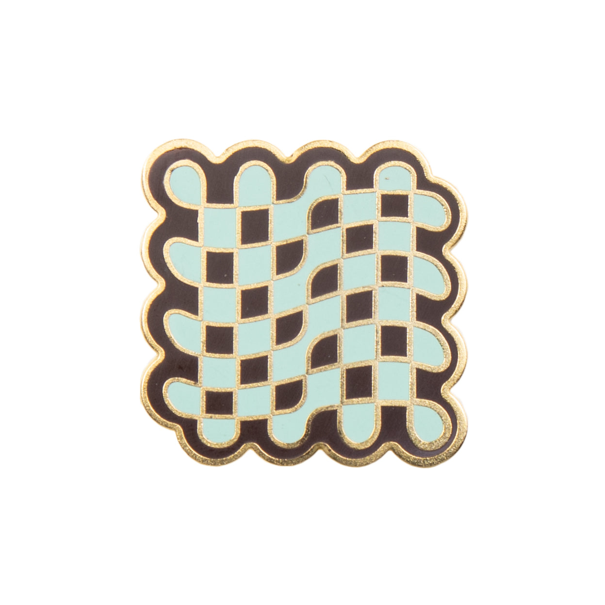 Soft enamel pin in matte gold - Wavy Chess board rug
