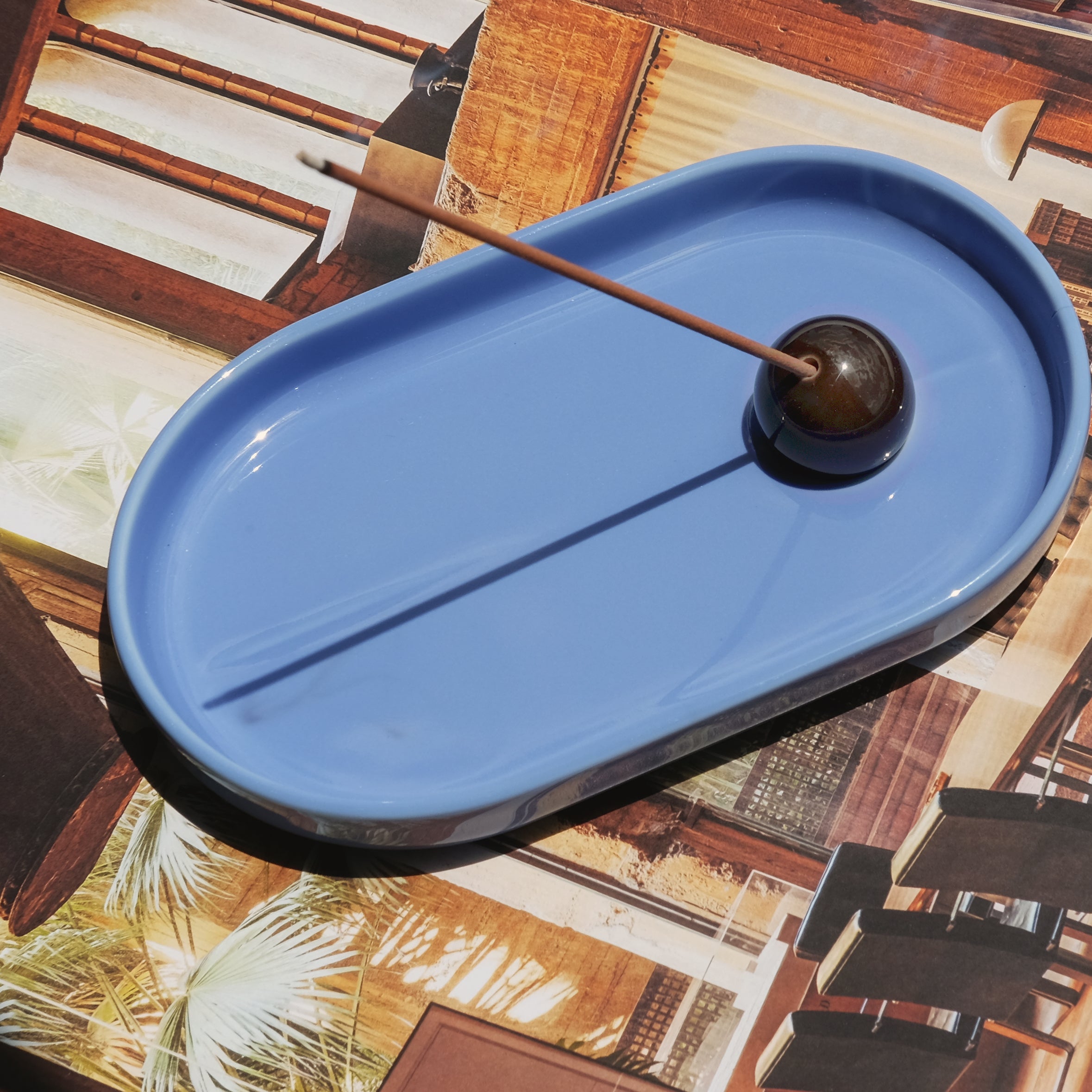 Incense holder(Hasamiyaki)- Ice Blue x Hickory