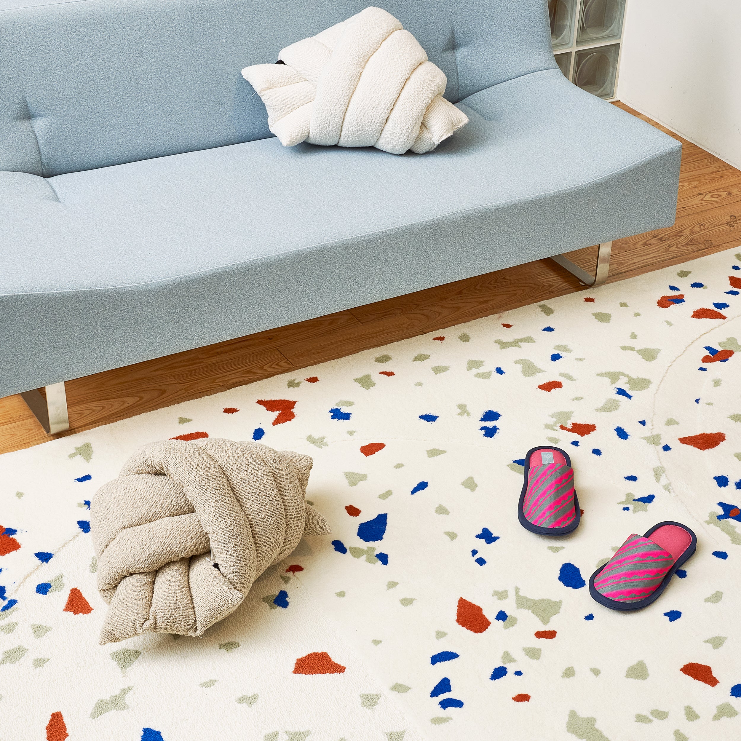 Alfombra líquida esculpida - Pistacho cremoso x Azul hielo cremoso x Naranja Jaffa
