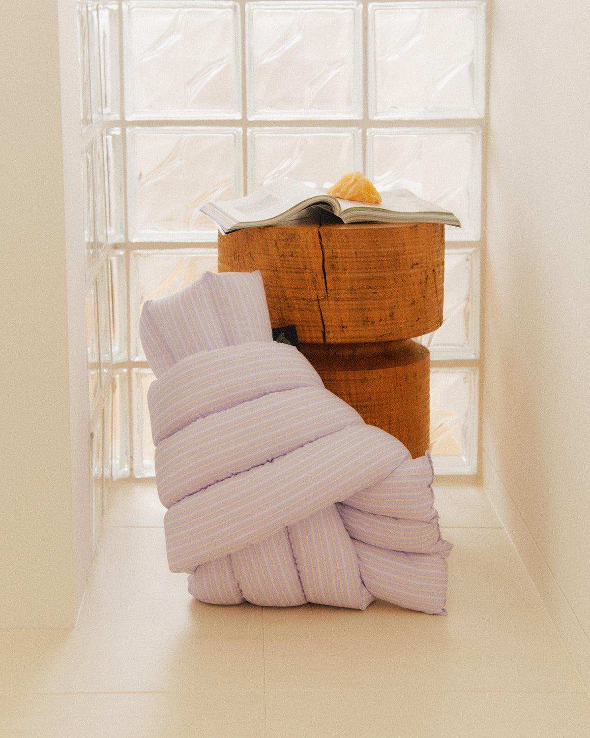 Musubi Cushion – Cotton Stripes | Lilac Haze