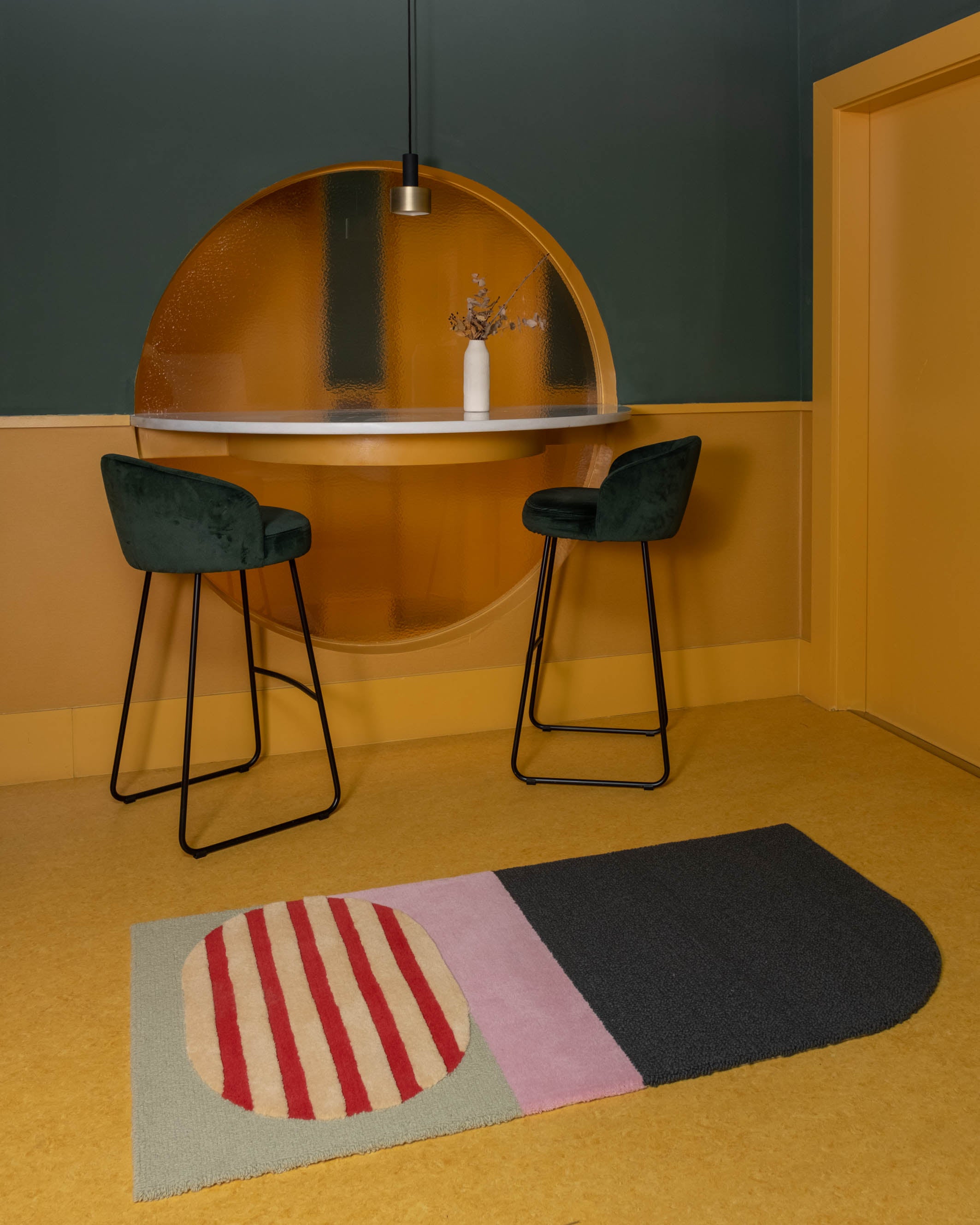 Color Blocking Striped Kitchen&Doormat - Pistachio & Pastel Pink