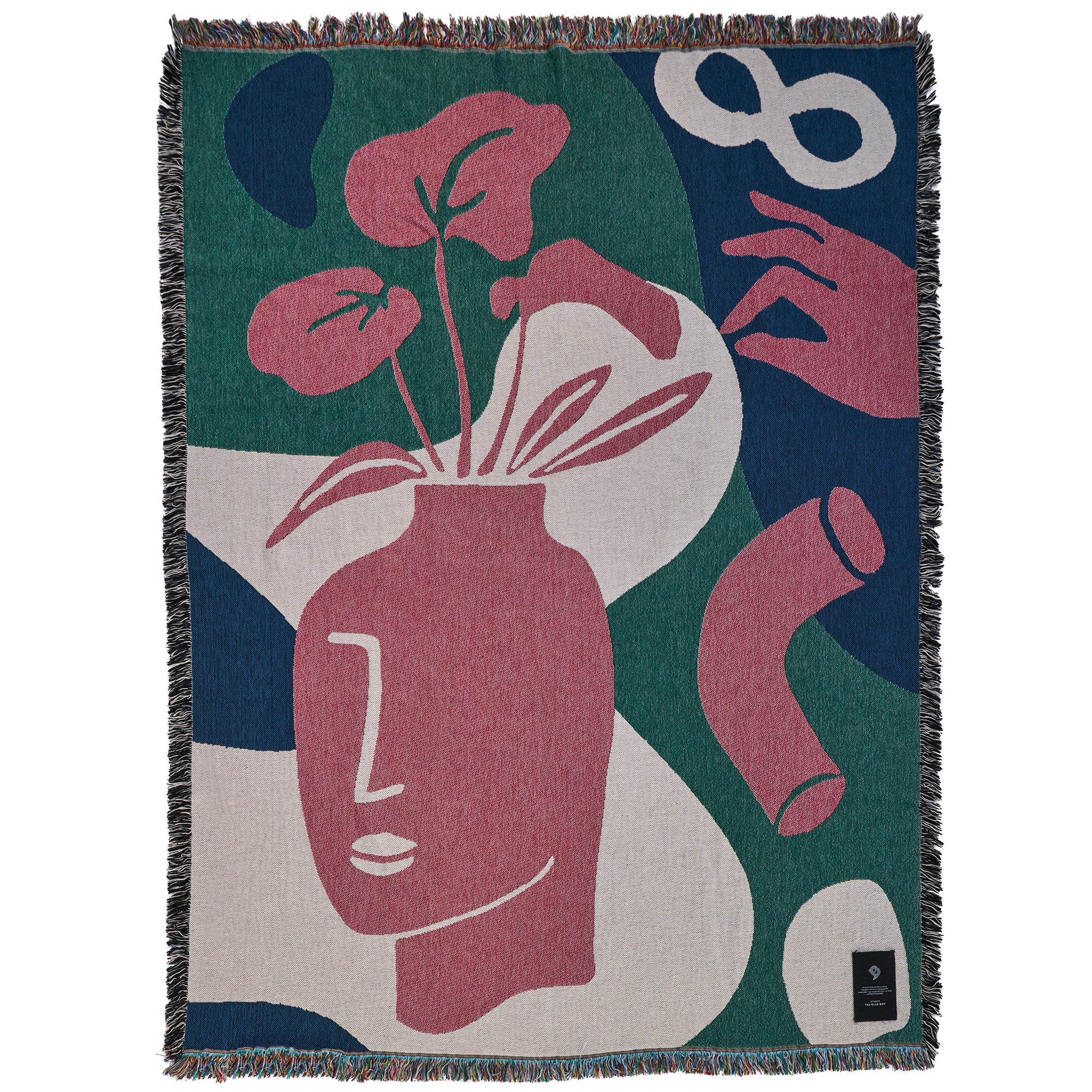 Woven throw blanket - Abstract Human Face Flower Pot