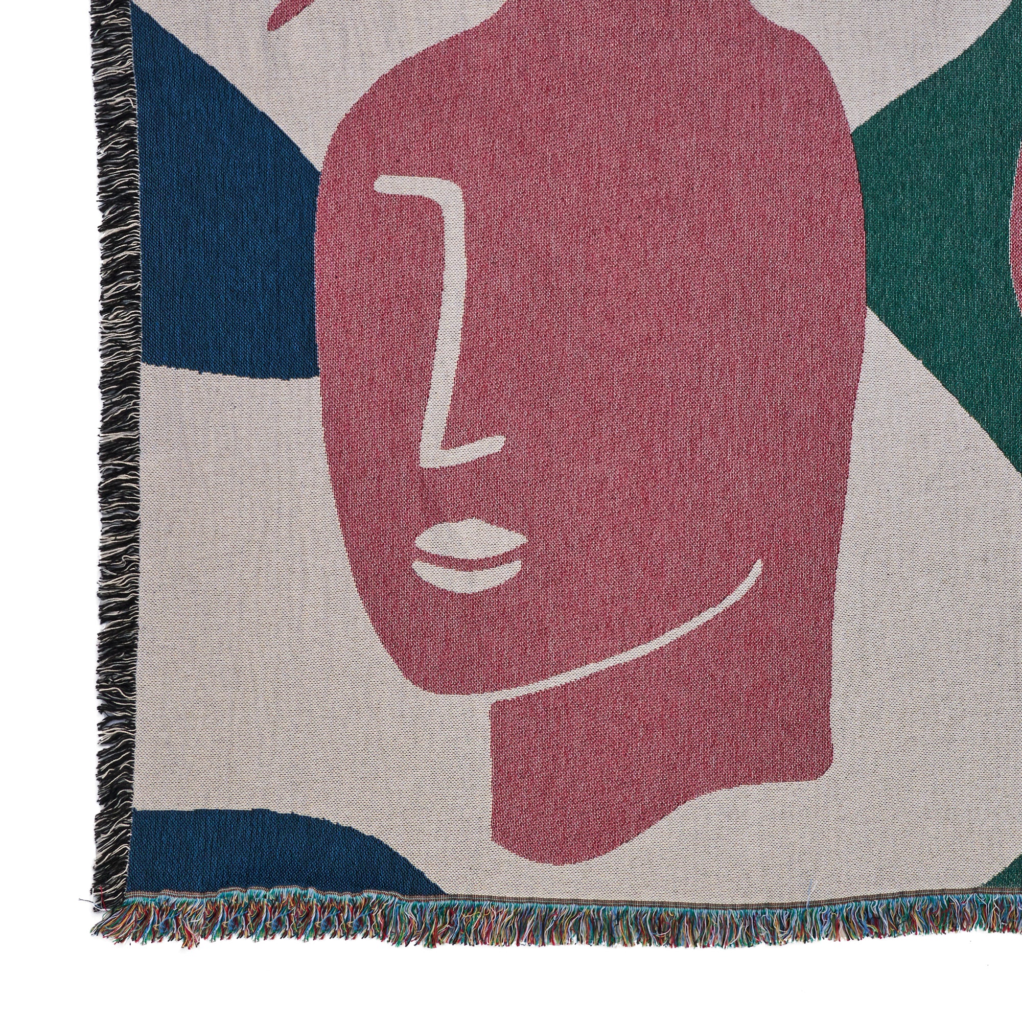 Woven throw blanket - Abstract Human Face Flower Pot