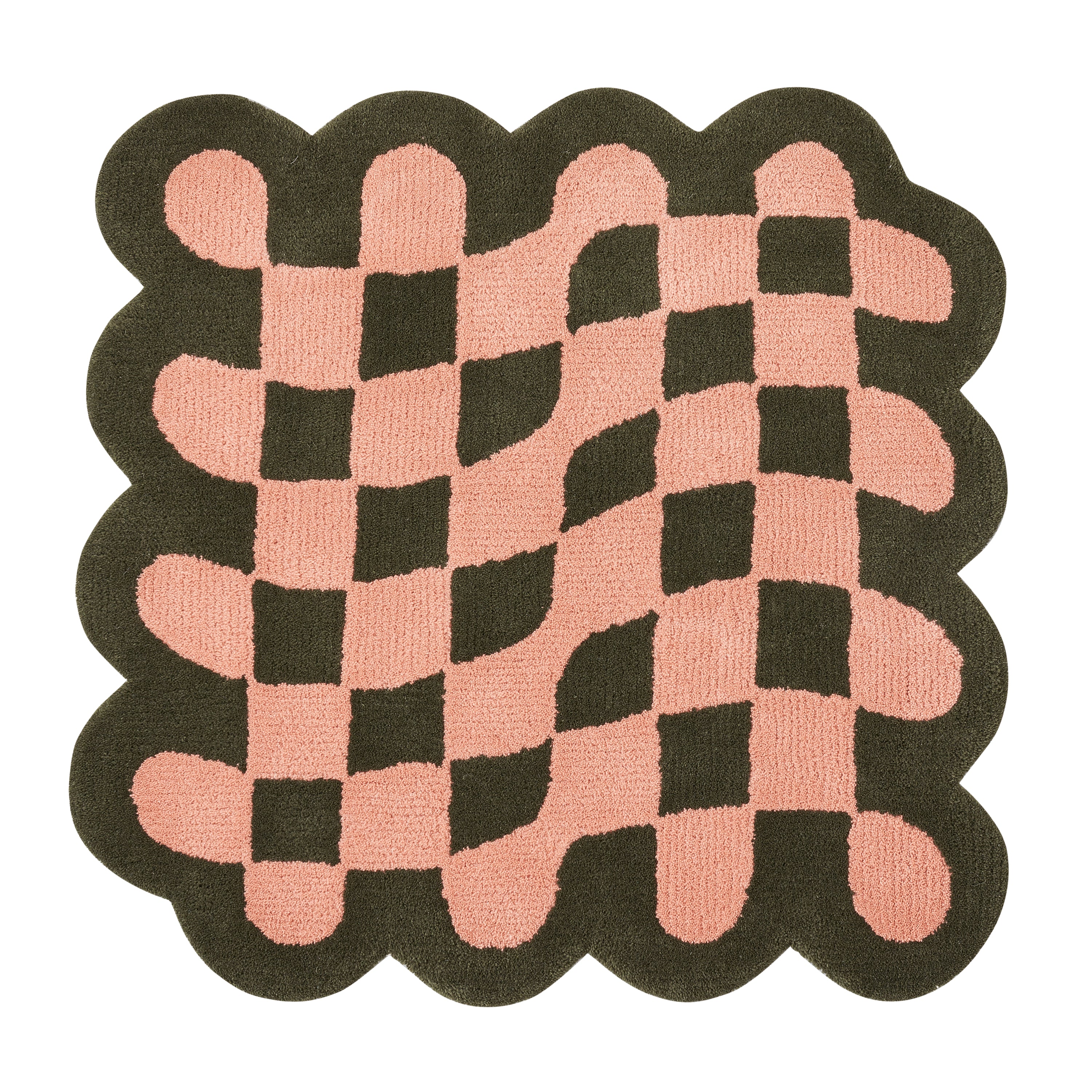 Wavy chess board rug - Congo pink x Matcha