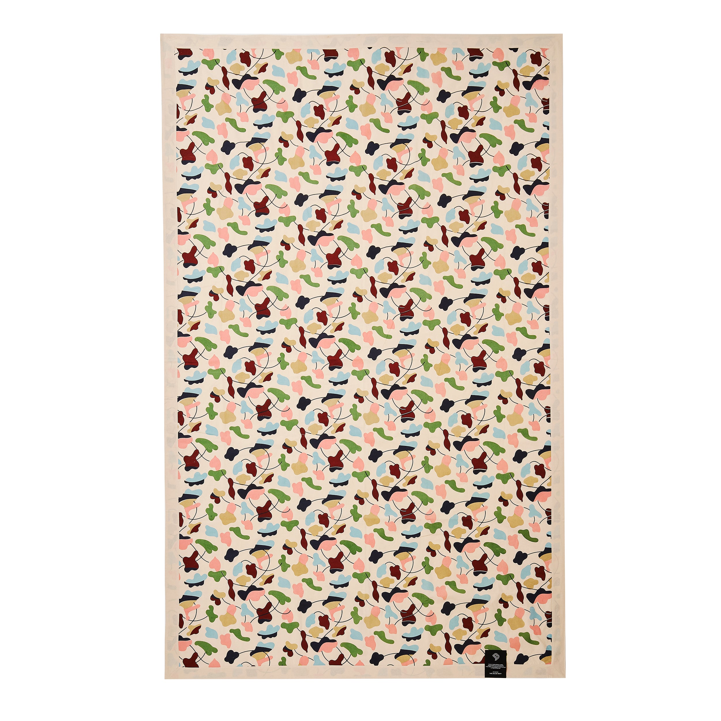 Hand screen printed cotton table cloth - Amoeba floral pattern
