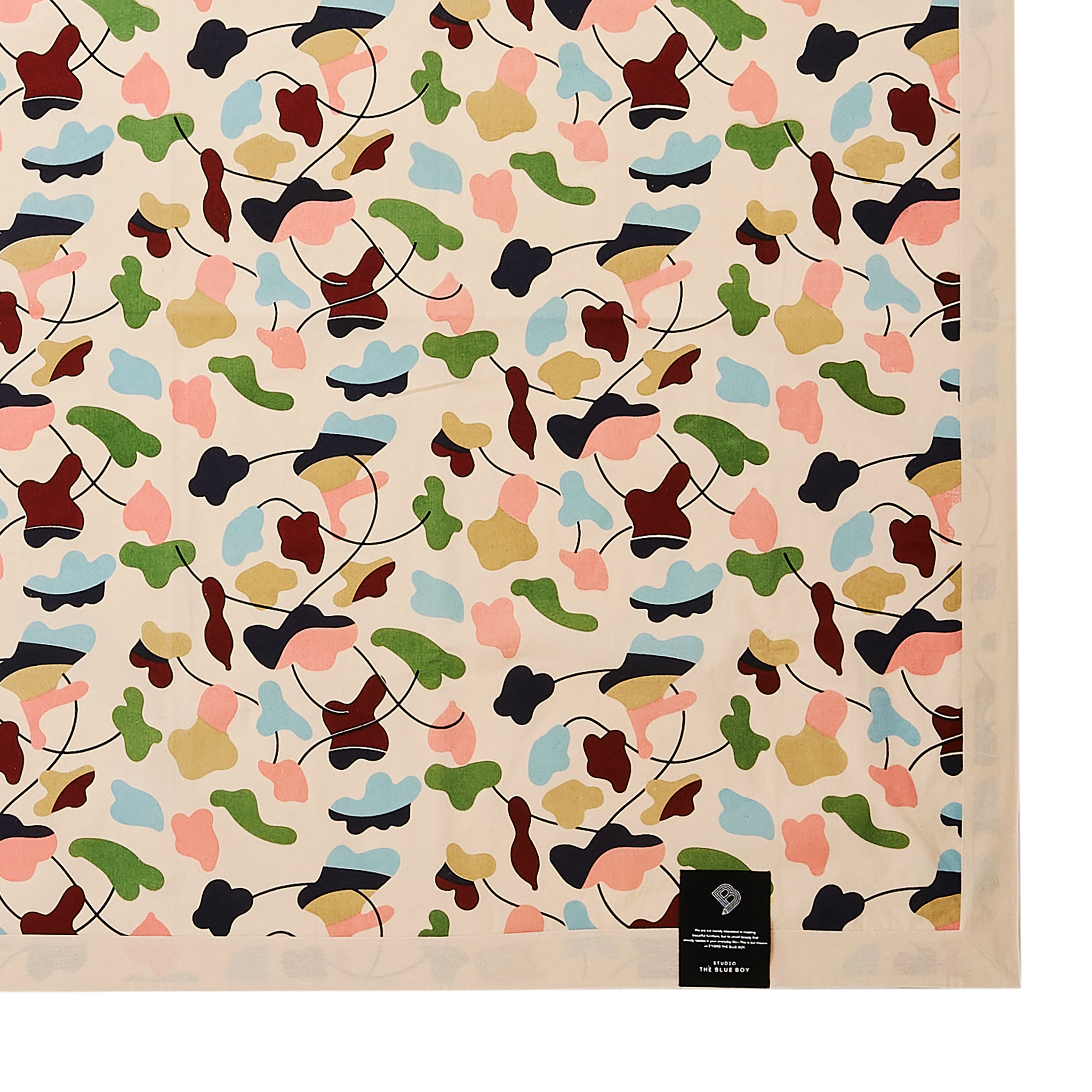 Hand screen printed cotton table cloth - Amoeba floral pattern