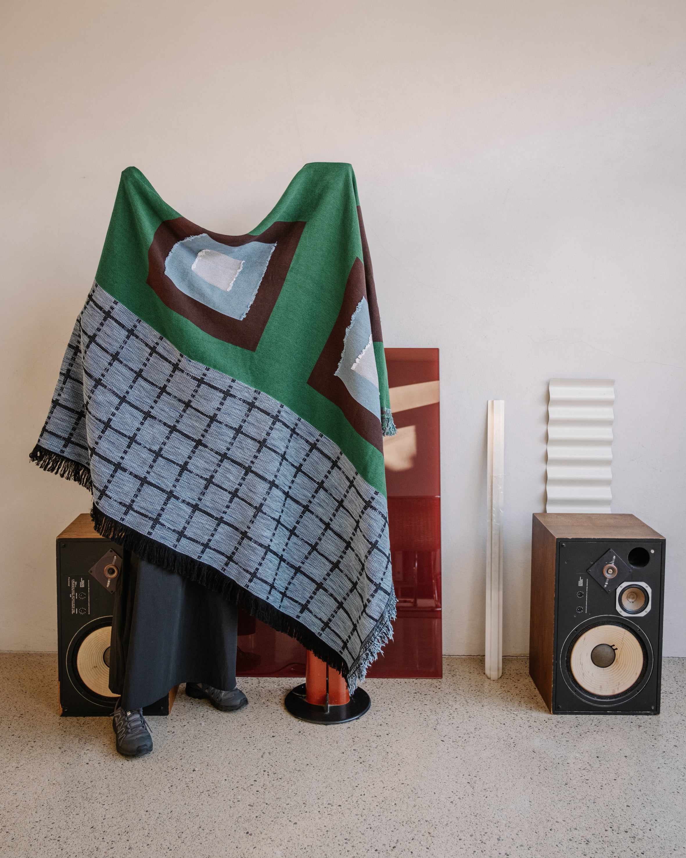 Square Tiles Woven Sashiko Blanket