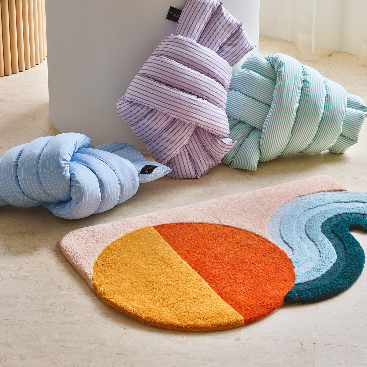 Musubi Cushion | Lavender and brown stripes