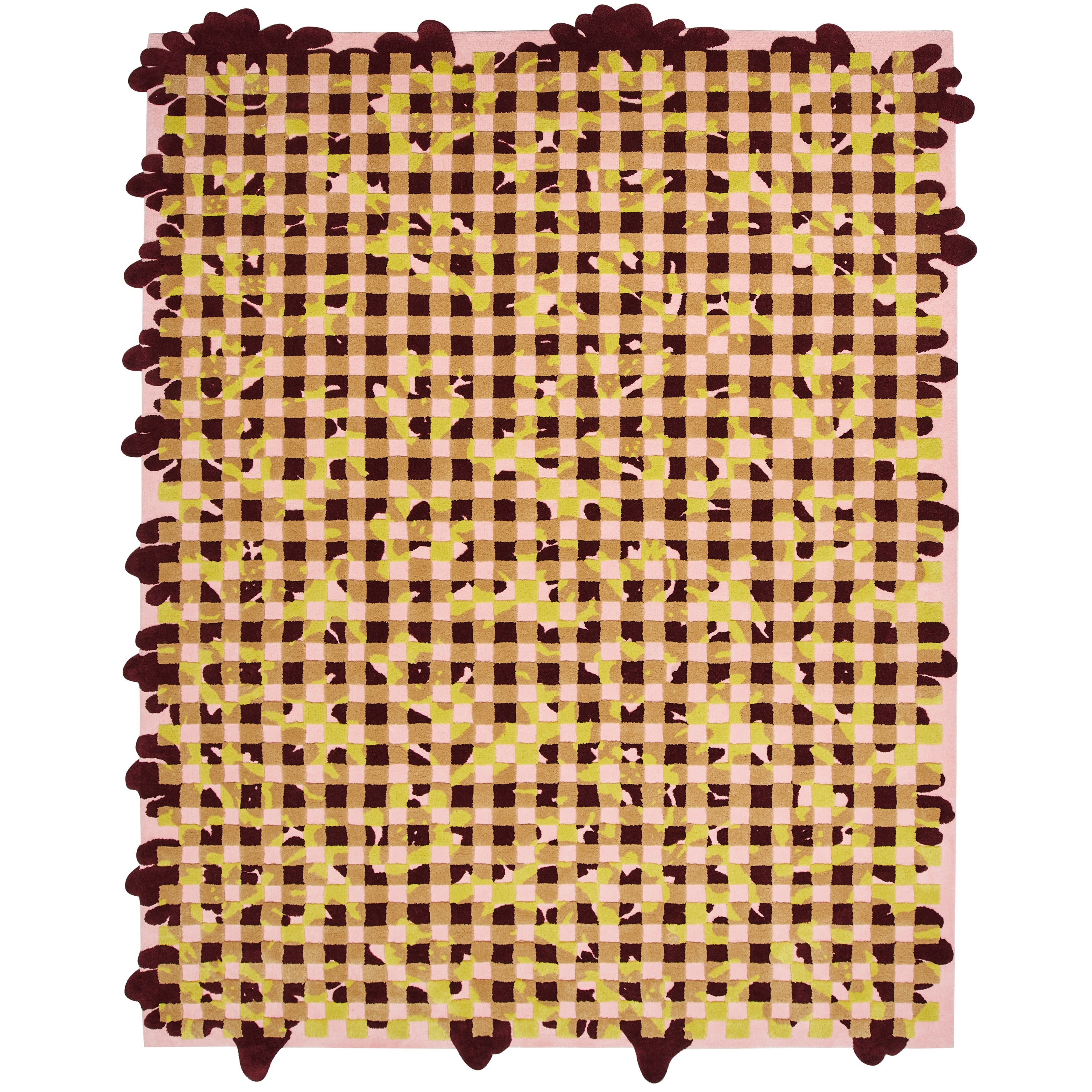 Geometaric flower pattern rug - Pink x Burgandy