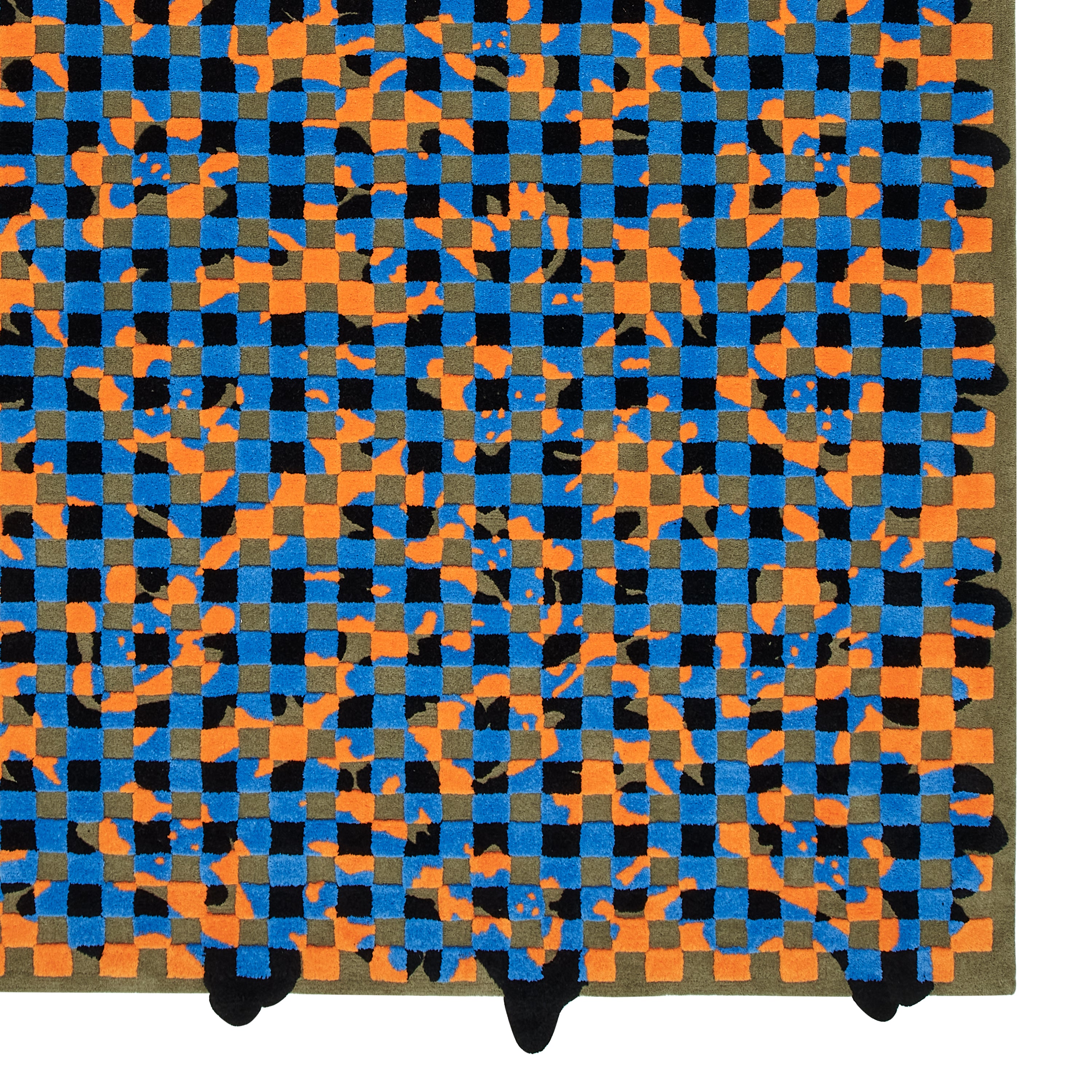 Geometaric flower pattern rug - Blue x Khaki