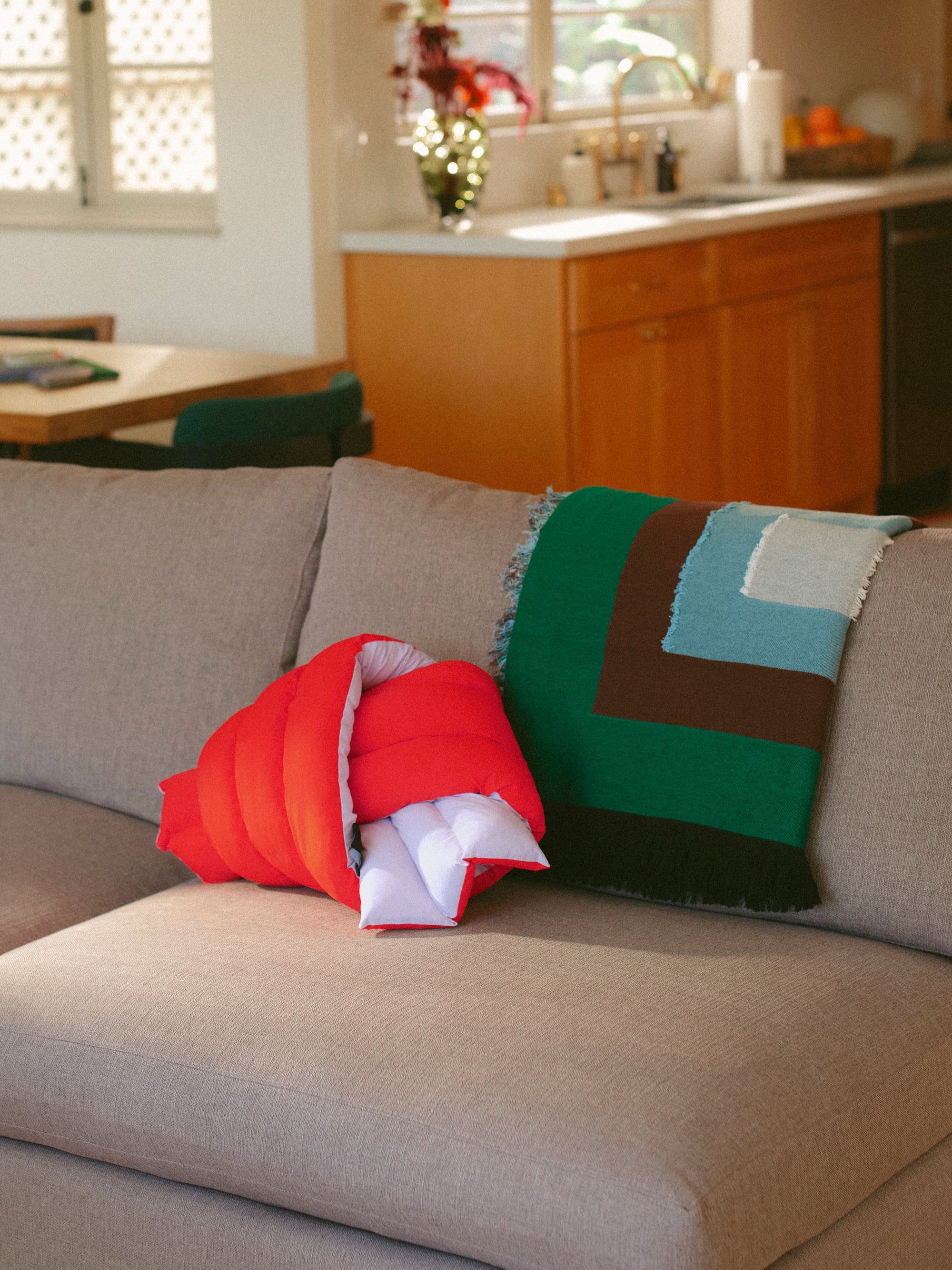 Musubi Cushion - Color Blocking Recycled Polyester | Capri Peach