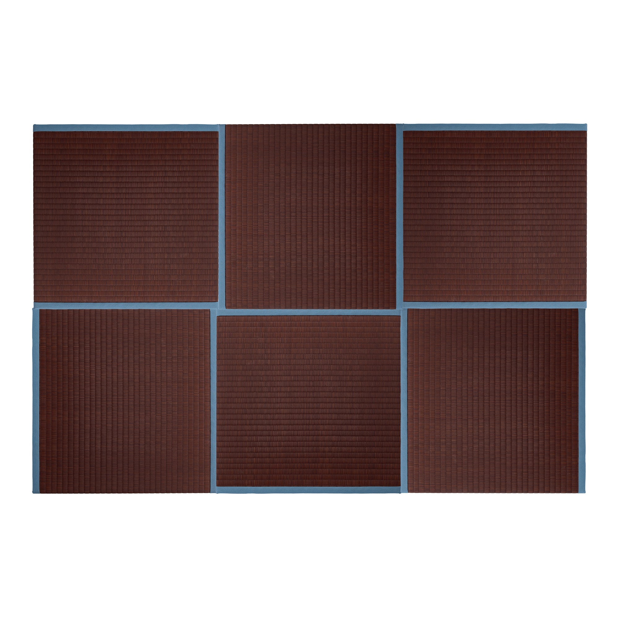 Square Tatami Mat – Burgundy Igusa with Ice Blue Edge (Set of 6, appro