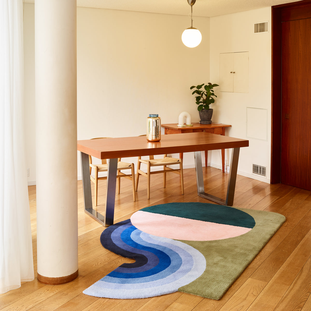 Wavy Gradient Rug - Deep Green x Dusty Pink