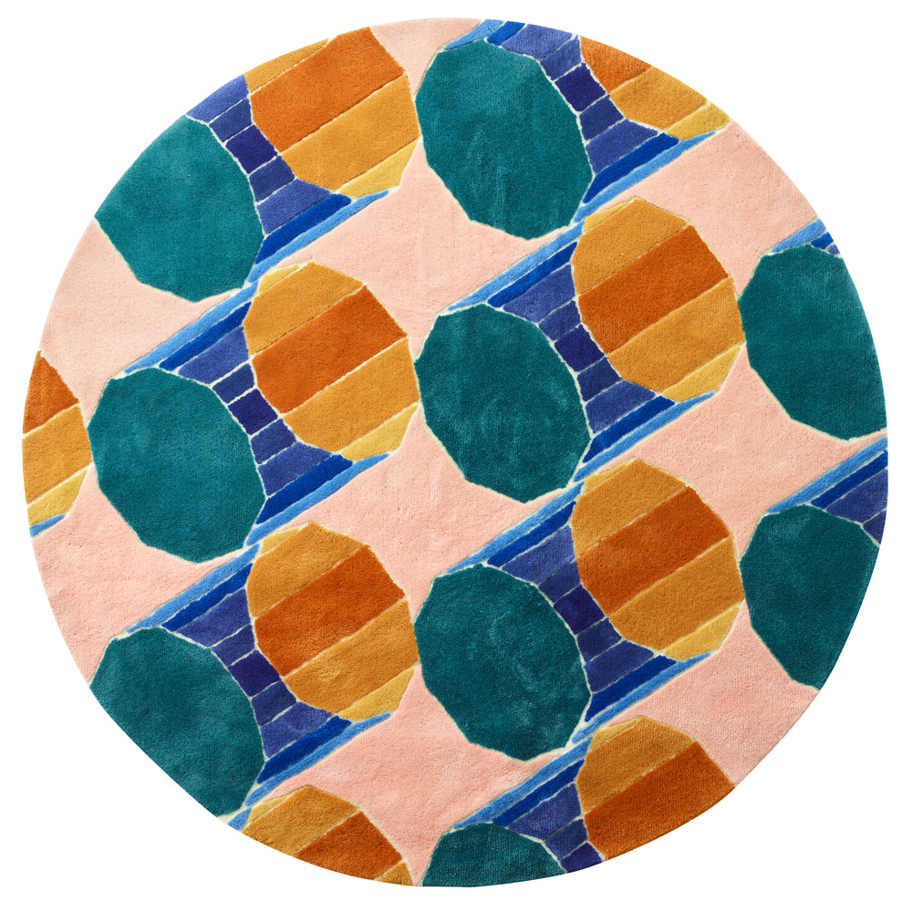 Pink Rug Circle Texture Pattern Big Circle Rug - Pattern of dimensional box #02
