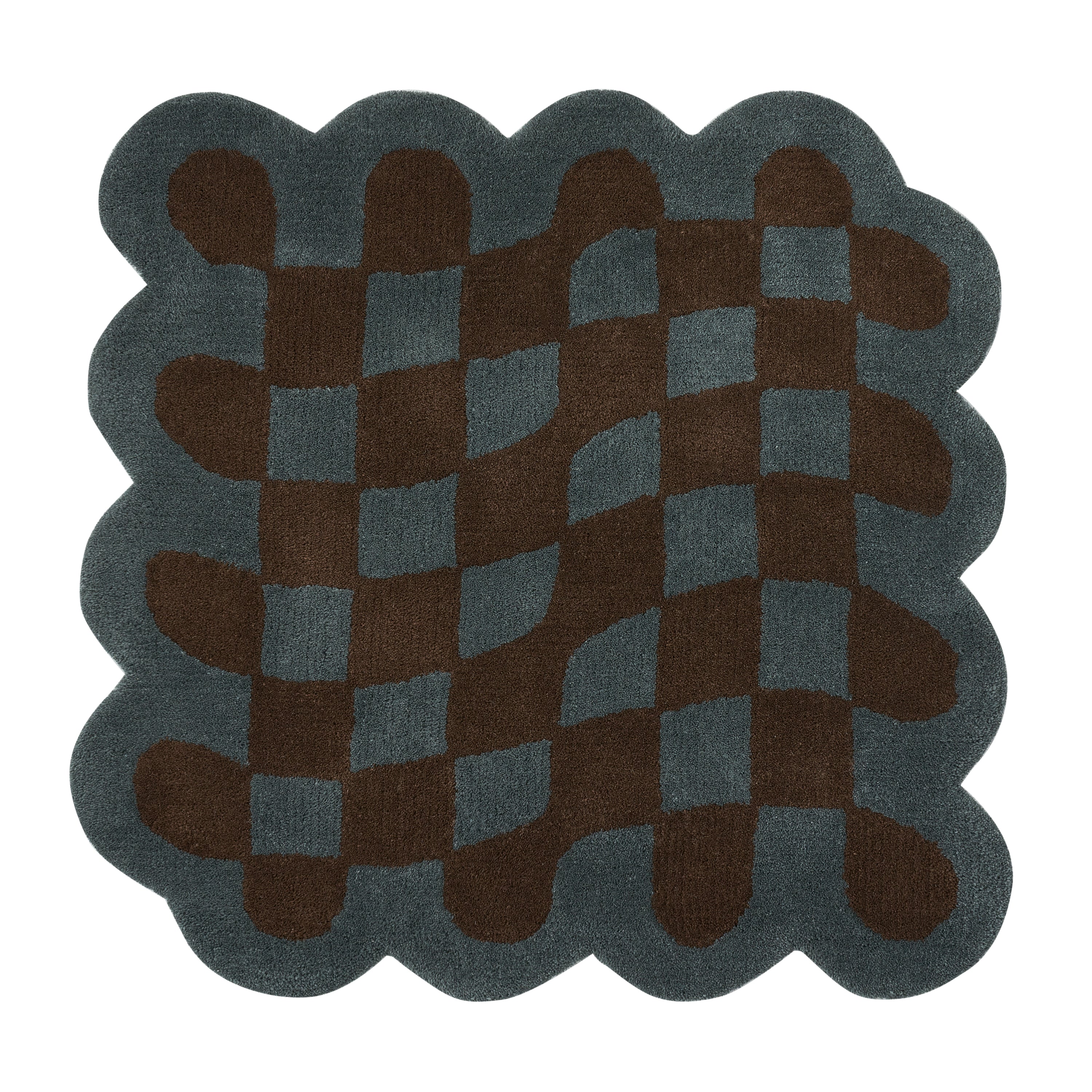 Wavy chess board rug - Charcoal grey x Brown