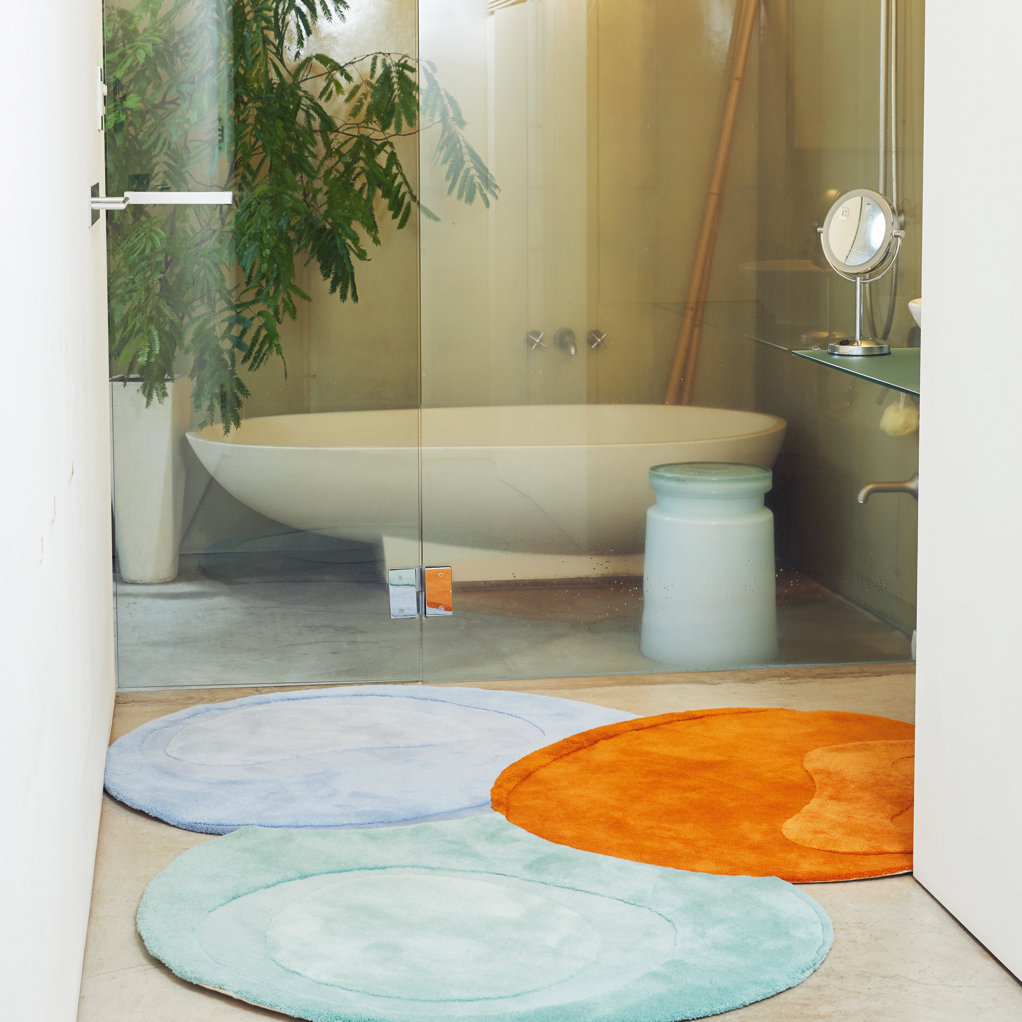 Sculpted Liquid Rug - Creamy pistachio x Creamy ice blue x Jaffa orange