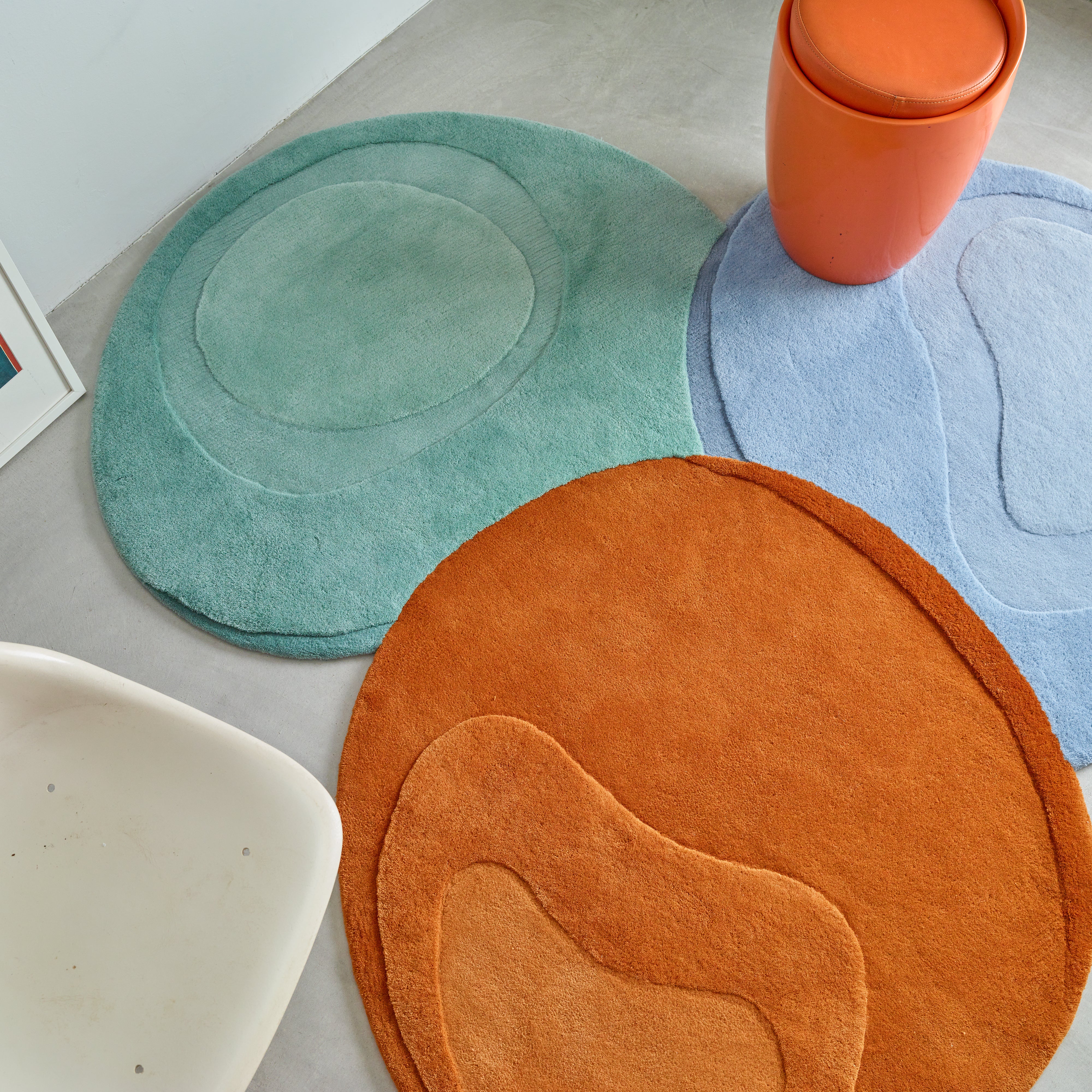 Sculpted Liquid Rug - Creamy pistachio x Creamy ice blue x Jaffa orange