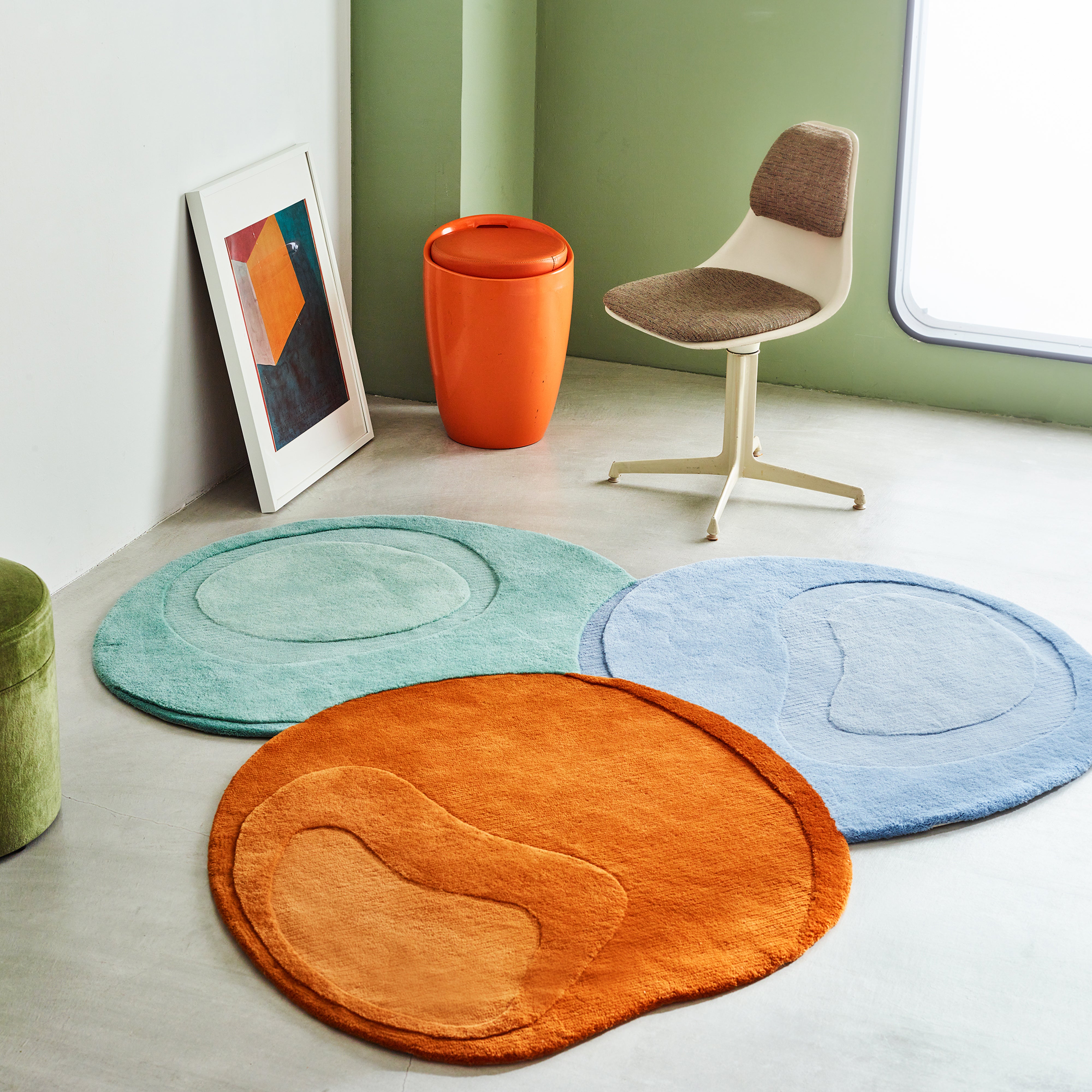 Sculpted Liquid Rug - Creamy pistachio x Creamy ice blue x Jaffa orange