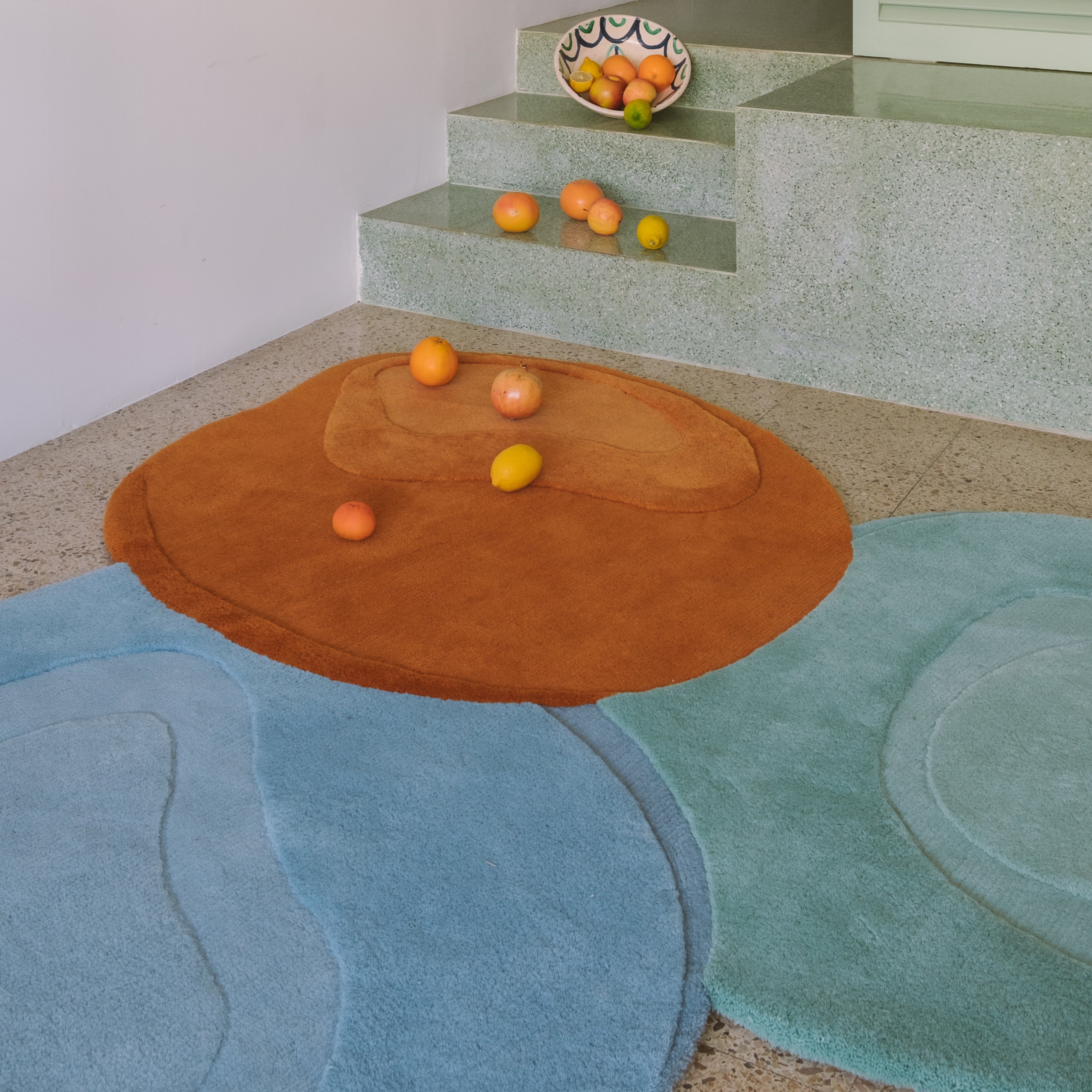 Alfombra líquida esculpida - Pistacho cremoso x Azul hielo cremoso x Naranja Jaffa