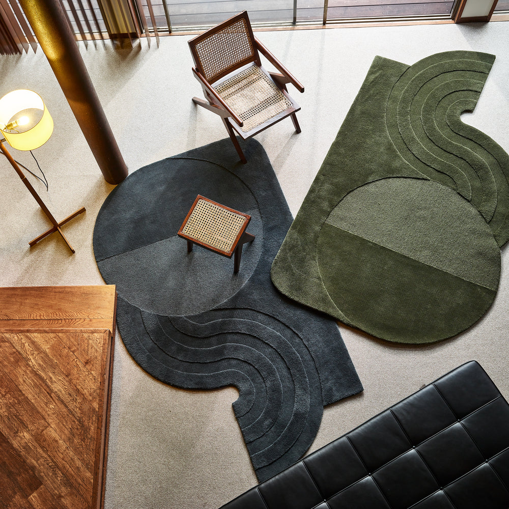 Deep Green Rug Pattern Wavy Gradient Rug - Matcha Deep Green